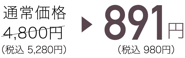 通常価格 4,800円（税込5,280円）→891円(税込980円)